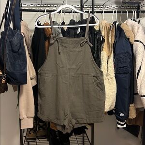 oversized, charcoal, greenish gray overalls